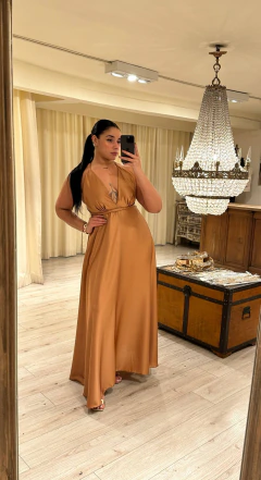 Vestido Delfina saten V0663 - Soya