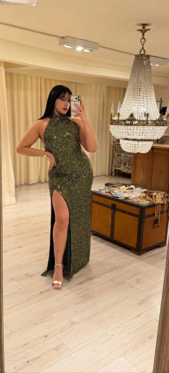 Vestido Regina canutillo V1538 - Soya