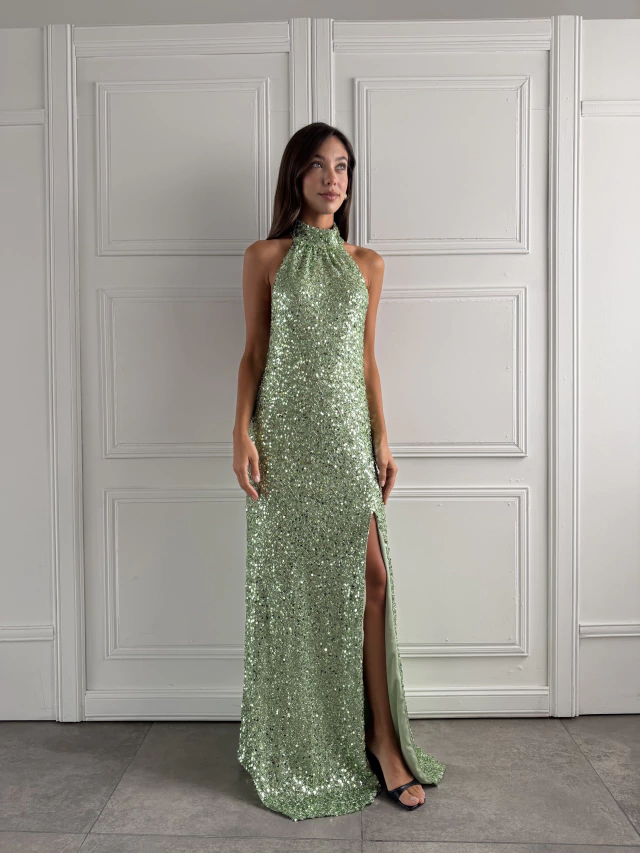 Vestido Regina canutillo V1538 Soya