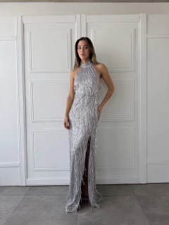 Vestido gala flecos V15422 - Soya