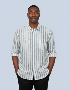 CAMISA MANGA LONGA HAME (BRANCA COM LISTRAS AZUL CLARO) - comprar online