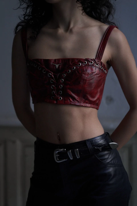 Kelly Leather Crop Top Dirty Red