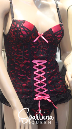 Spartana Queen Corset taza soft encaje y cintas con ligueros desmontables - Art 112