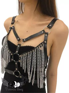 Pechera de cuero con arnes y cadenas Art -3615 - tienda online