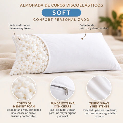 Almohada de Copos Viscoelásticos SOFT 50x70 cm - comprar online