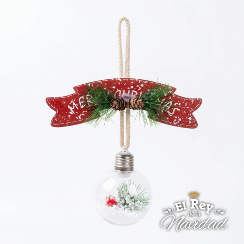 Cartel "Merry Christmas" con Terrario Nevado Colgante 25cm