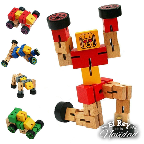 Robot de madera transformer ideal estimulacion y motricidad infantil