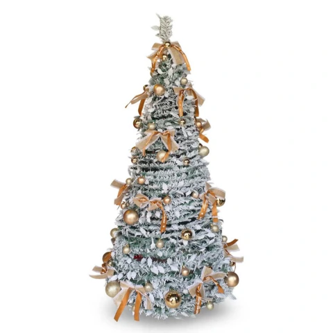 Arbol de Navidad Plegable Nevado con Decoración Dorada 1,50mt