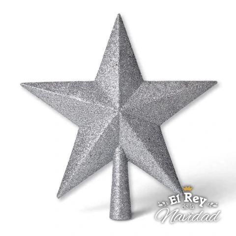 Puntal Estrella Glitter Plata 24cm