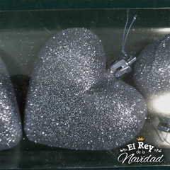 Set x 3 Corazon Glitter Plata - comprar online