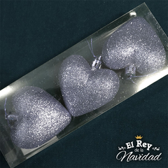 Set x 3 Corazon Glitter Plata