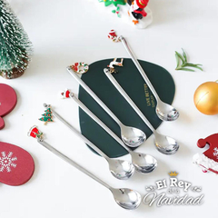 Set x 6 Cucharitas de Postre Plateadas con Dije Navideño