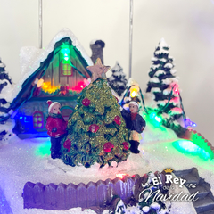 Aldea Navideña Ciudad con Papa Noel en el trineo con luz, musica y movimiento - comprar online