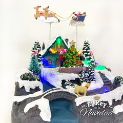 Aldea Navideña Ciudad con Papa Noel en el trineo con luz, musica y movimiento - El Rey de la Navidad