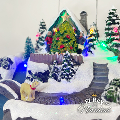 Aldea Navideña Ciudad con Papa Noel en el trineo con luz, musica y movimiento - comprar online