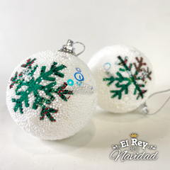 Set x 6 Globos Blancos simil Nieve con Copo de Nieve 5cm