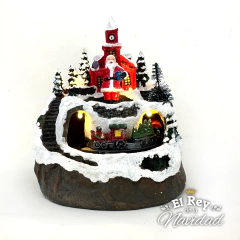 Escena Navideña con Luz, Movimiento y Musica Papa Noel con Tren