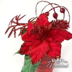 Macetitas patinadas con Flor y deco Glitter 15cm