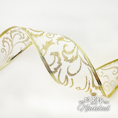 Cinta Decorativa Blanca y Dorada con Arabescos 5cm x 2mt