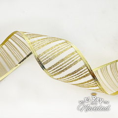 Cinta Decorativa Blanca y Dorada con Rayitas 5cm x 2mt
