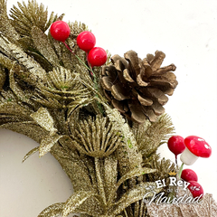 Corona Premium Glitter Dorada con Piñas 30cm - comprar online