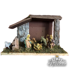 Pesebre con Cabaña 30x20cm, incluye 7 figuras de 10cm