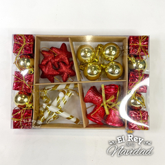 Set x 26 Mini Adornos Oro y Rojo