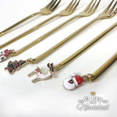 Set x 6 Tenedores de Copetin / Postre Dorado con Dije Navideño en internet