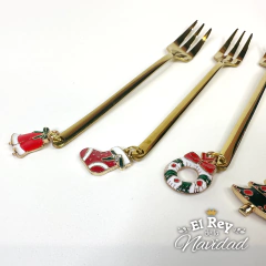 Imagen de Set x 6 Tenedores de Copetin / Postre Dorado con Dije Navideño