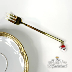 Set x 6 Tenedores de Copetin / Postre Dorado con Dije Navideño - El Rey de la Navidad