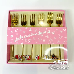 Set x 6 Tenedores de Copetin / Postre Dorado con Dije Navideño - comprar online