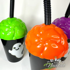 Vaso de Halloween Tipo Candy con Sorbete flexible y tapa de Cerebro - comprar online