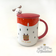 Taza tipo Mug de Ceramica con Tapa y Cuchara
