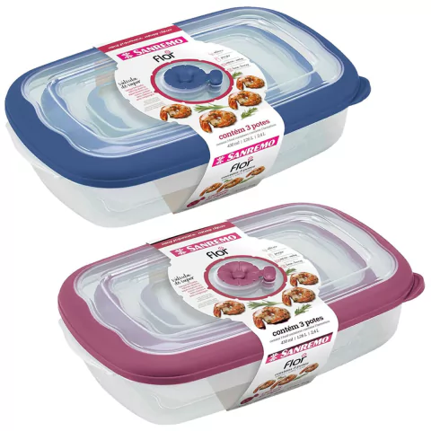 Set 3 Hermeticos Rectangular Flor 2,4l Sanremo