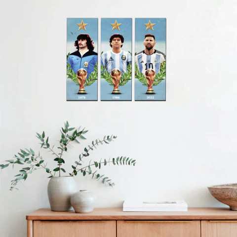 Cuadro 48x40cm - Kempes, Diego y Messi - 3 Estrellas - Ecológico