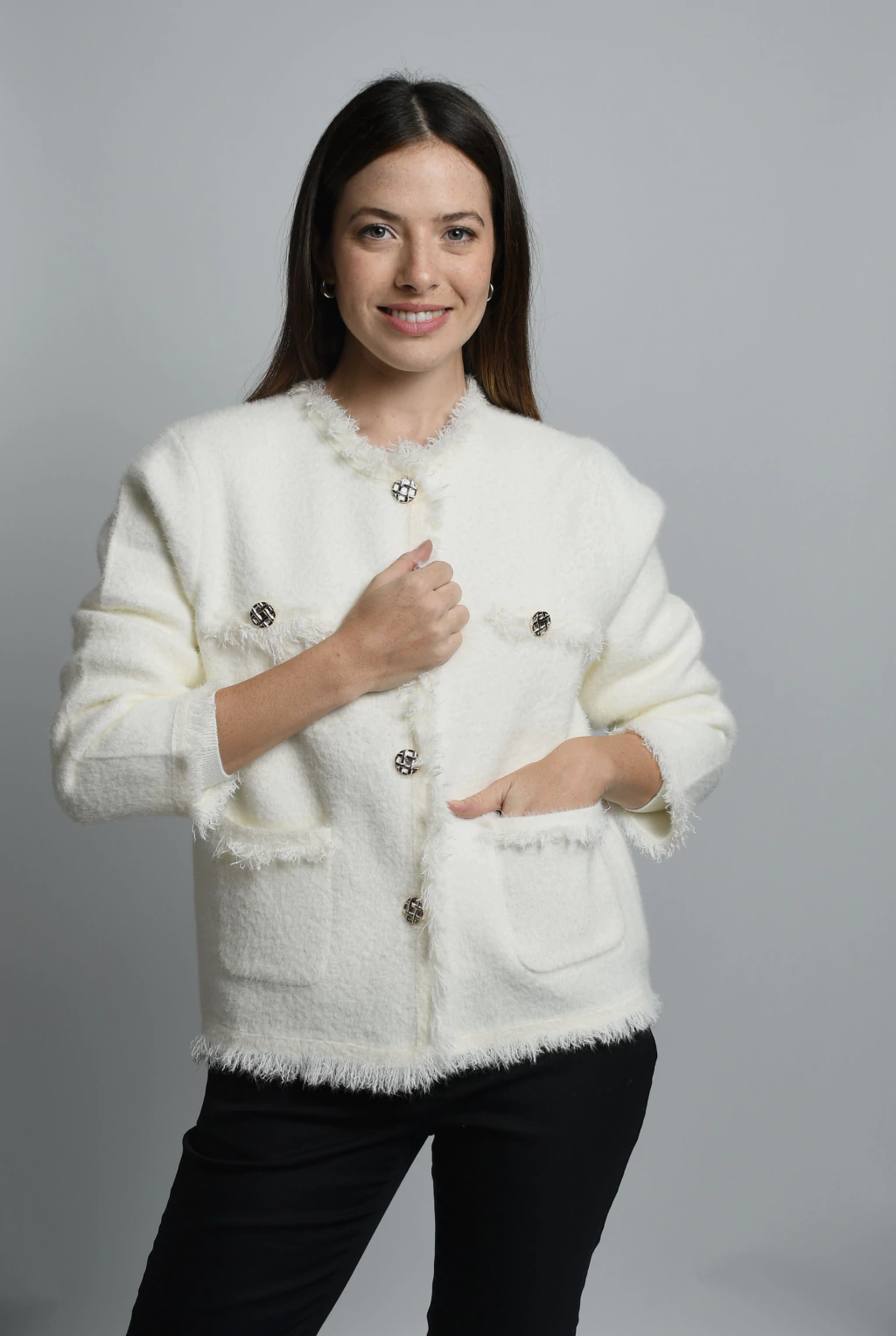 Saco con flecos Blanco