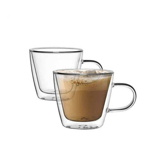 Jarro Taza Flat White Doble Vidrio 280cc X2 Barista
