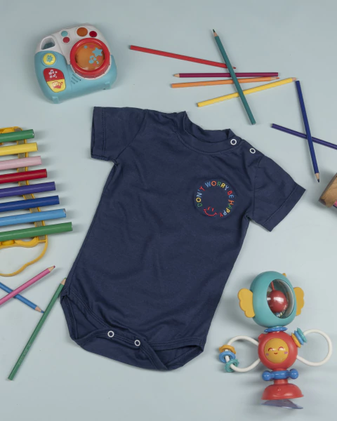 Body DONT WORRY, BE HAPPY M/C - AZUL - comprar online