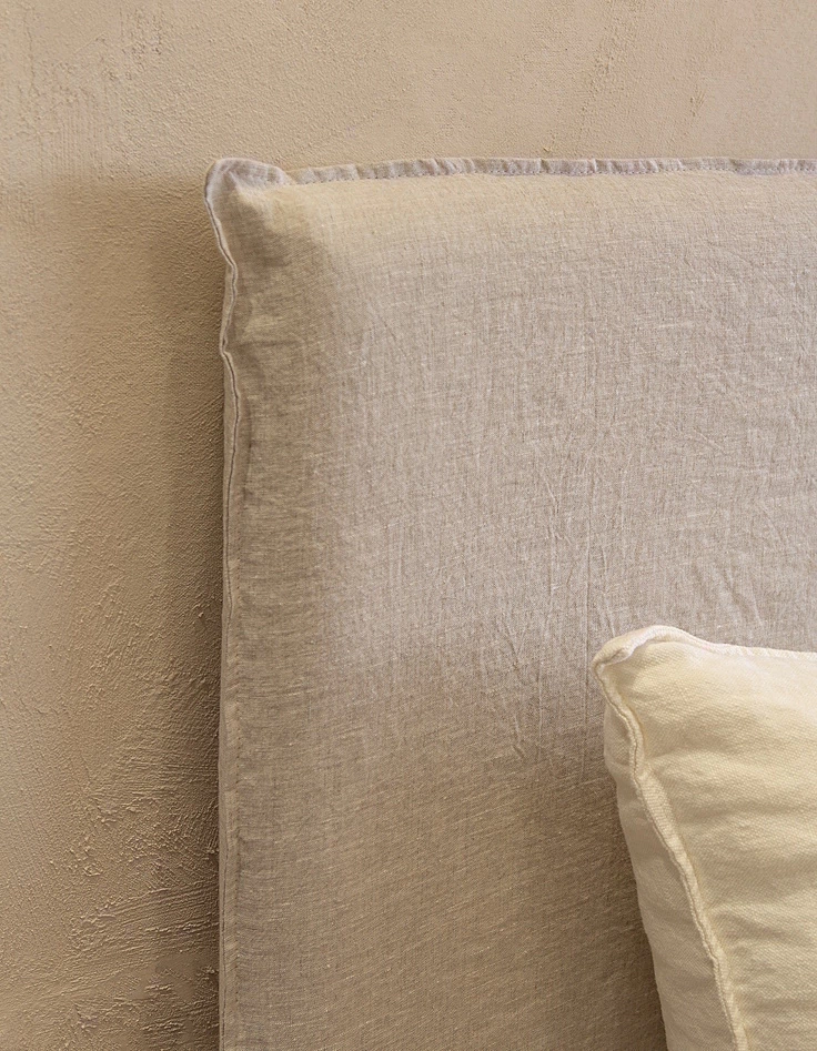 Respaldo de Cama con Funda Desmontable Beige Piedra - Lino