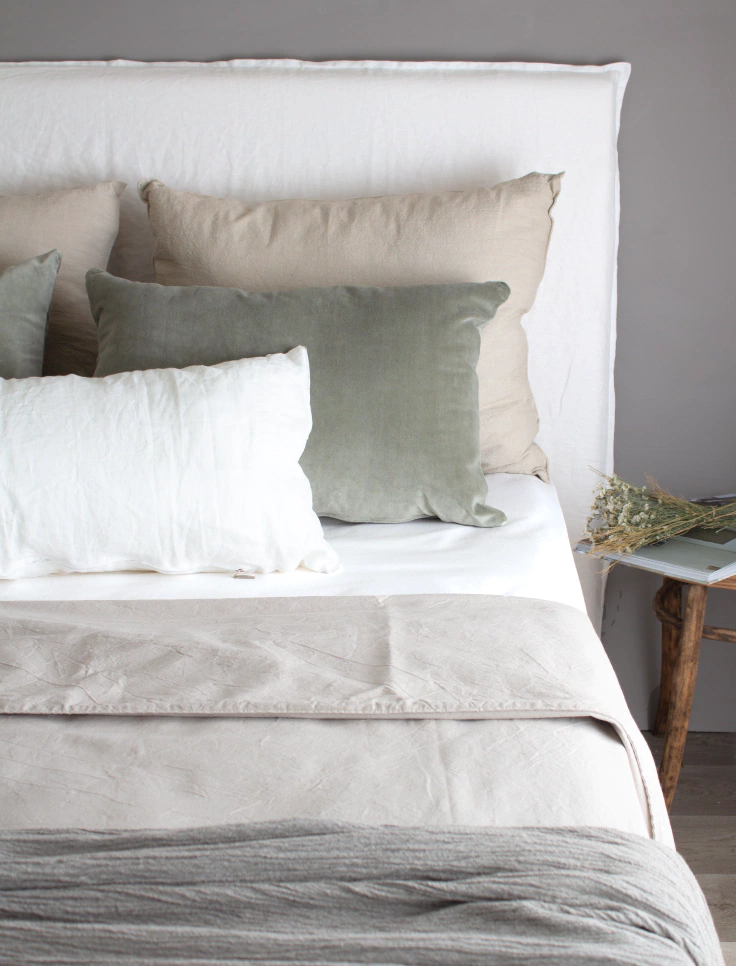Respaldo de Cama con Funda Desmontable Off White - Lino