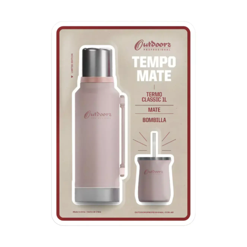 KIT TEMPO MATE TERMO 1 LTS + MATE CON BOMBILLA 192 ML COLORES OUTDOORS