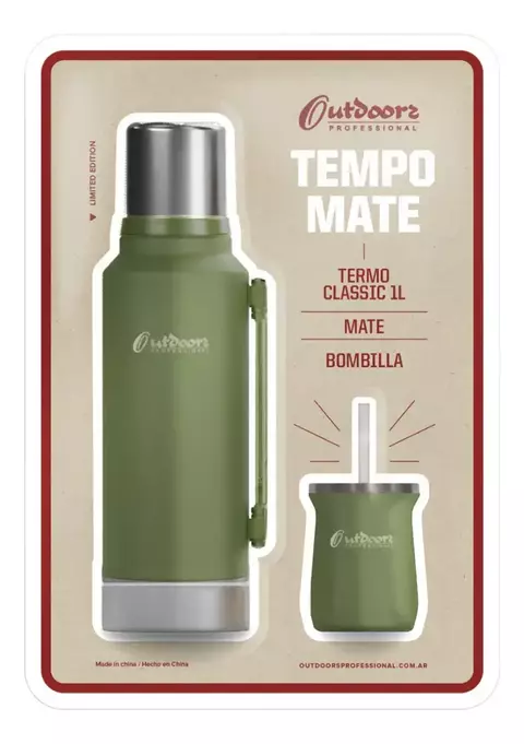 KIT TEMPO MATE TERMO 1 LTS + MATE CON BOMBILLA 192 ML COLORES OUTDOORS - comprar online