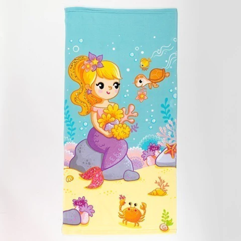 Toallon playero infantil sirena.
