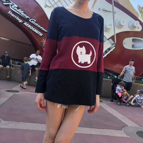 Camisón grunge de color azul, bordo y negro con un diseño de perro en el pecho.