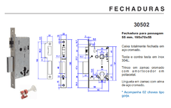 Ref. 30502 Fechadura para passagem 55 mm. 195x70x55