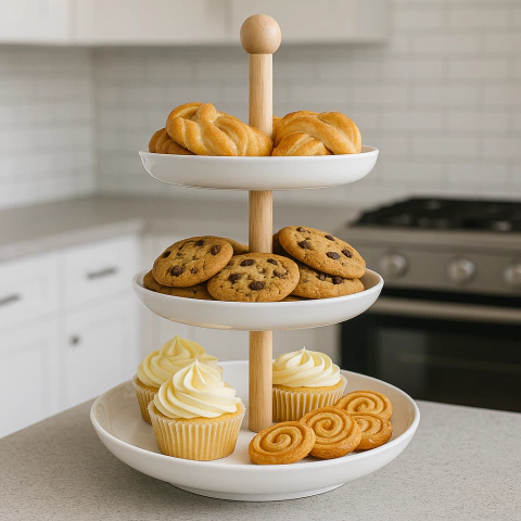 PLATO DE MASAS DE 3 PISOS EN CERAMICA Y BAMBU - comprar online