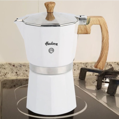 CAFETERA 6 POC ALUM BLANCO TIPO ITALIANA INDUCCION HUDSON