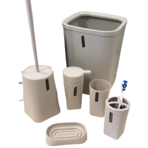 SET DE BAÑO 6 PIEZAS BEIGE PVC
