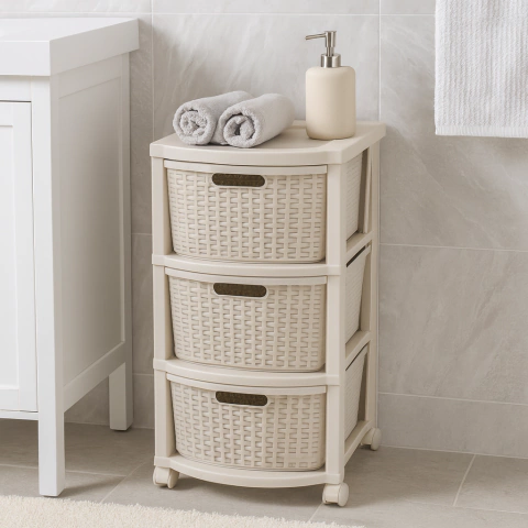 CAJONERA SHIA 3 CAJONES SIMIL RATTAN TAUPE - comprar online