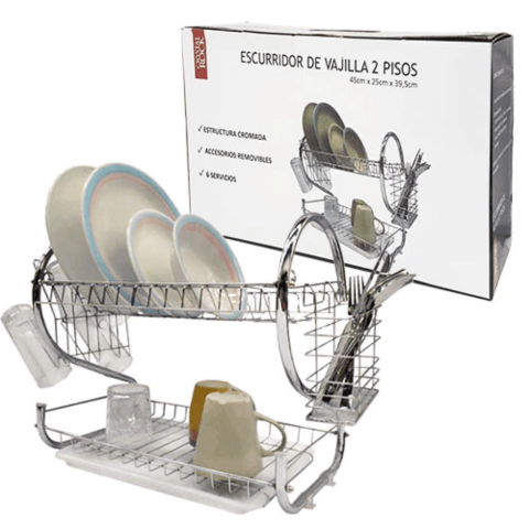 ESCURRIDOR DE PLATOS 2 PISOS CROMADO